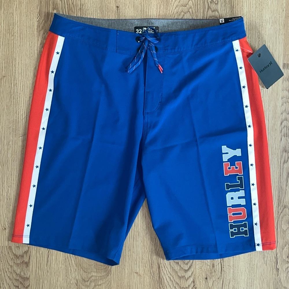 Hurley Men’s Swim Board Short‎ Size 32 Patriotic Red White Blue BBQ Summer NWT